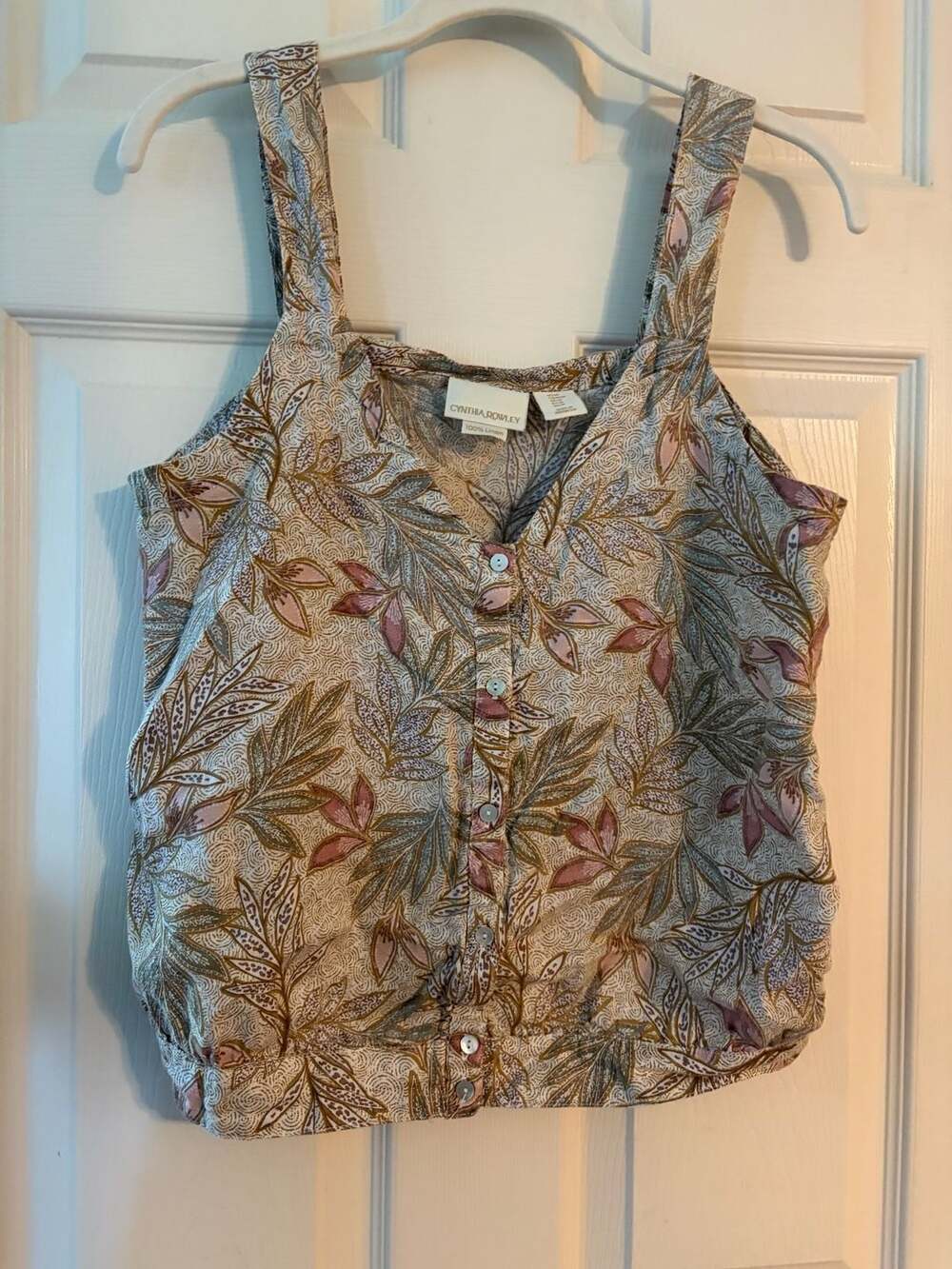 Cynthia Rowley Women's Size M Floral Print 100% Linen Button Front Tank Top